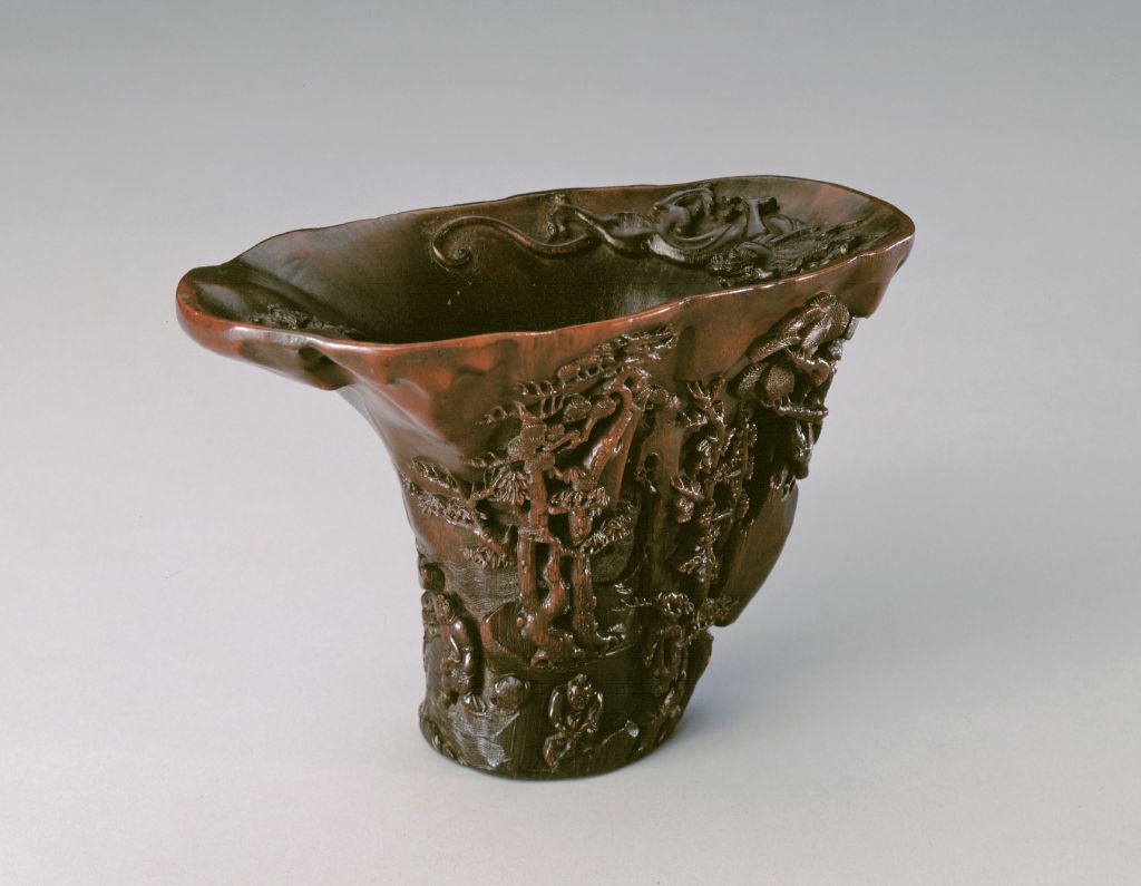 图片[2]-Rhinoceros horn carved landscape figure cup-China Archive